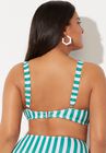 Striped Cup Sized Tie Front Underwire Bikini Top, , on-hover image number 1