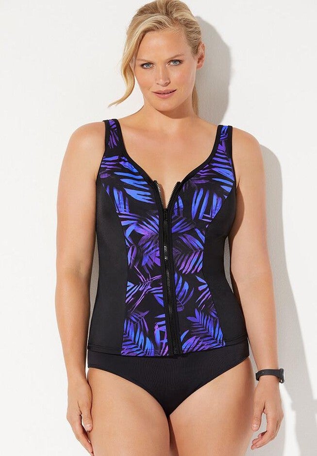 Chlorine Resistant Sweetheart Zip Front Tankini Set, , alternate image number null