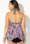 Bow Handkerchief Halter Tankini Top, , on-hover image number null