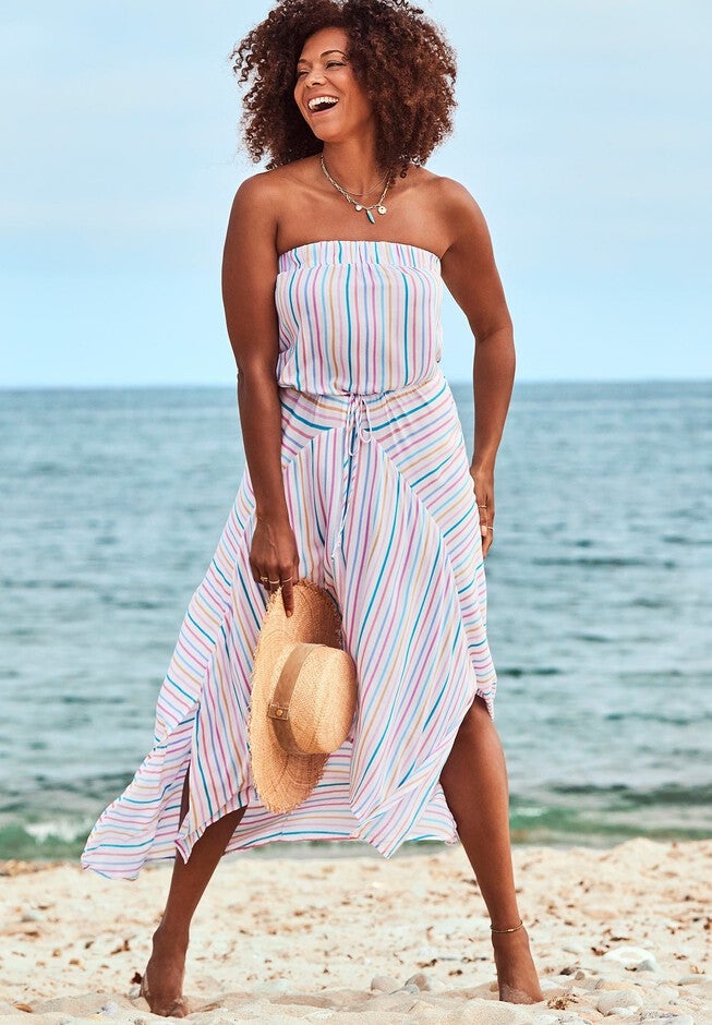 Riley Bandeau Cover Up Dress, LIGHT STRIPE, hi-res image number 0