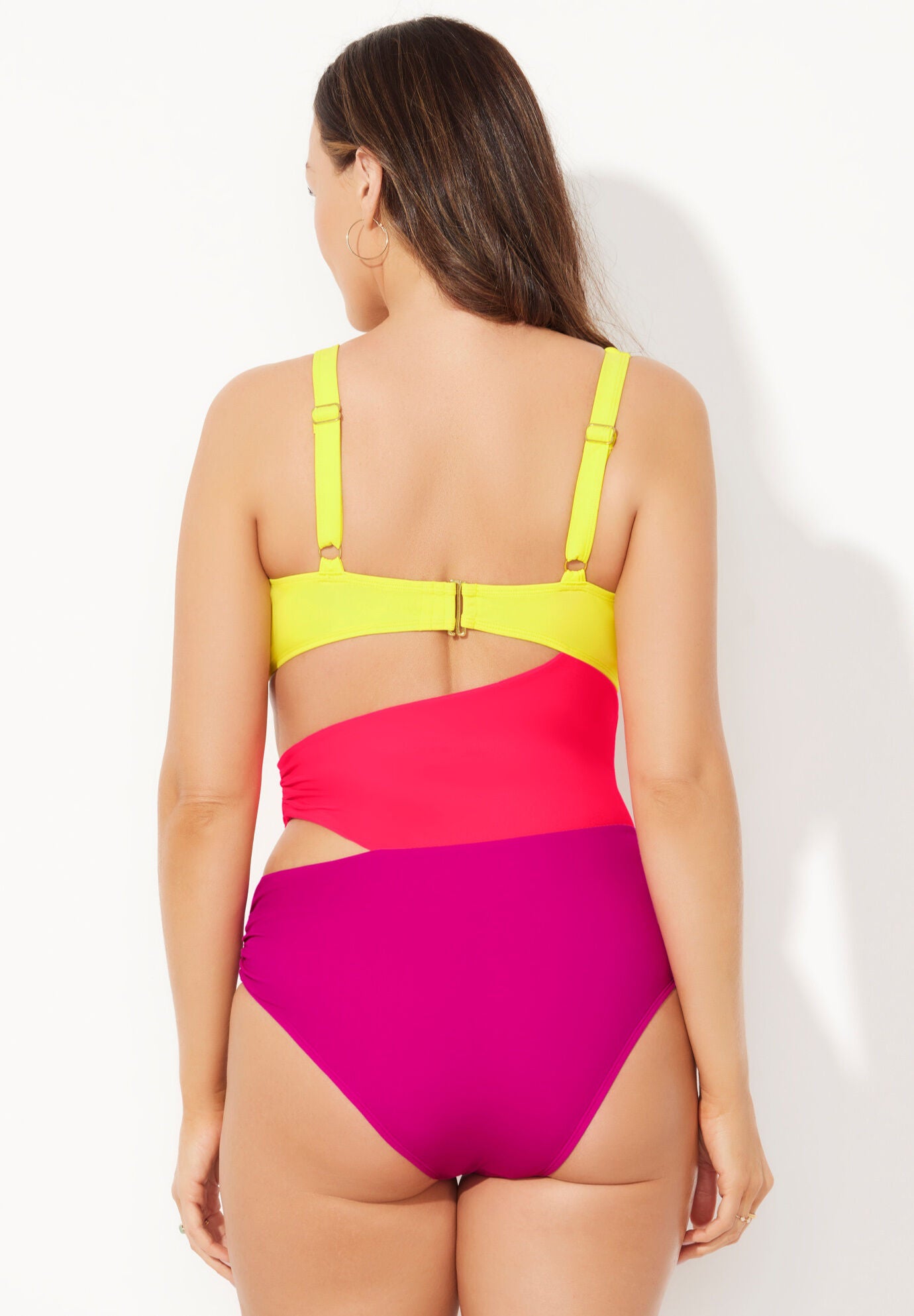 Color Block Cut Out One Piece Swimsuit, WHITE, on-hover image number 1