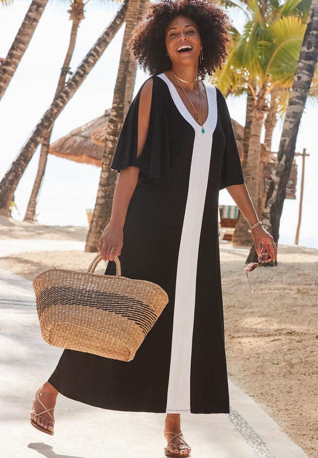 Charly V-Neck Maxi Dress, BLACK WHITE, hi-res image number 0