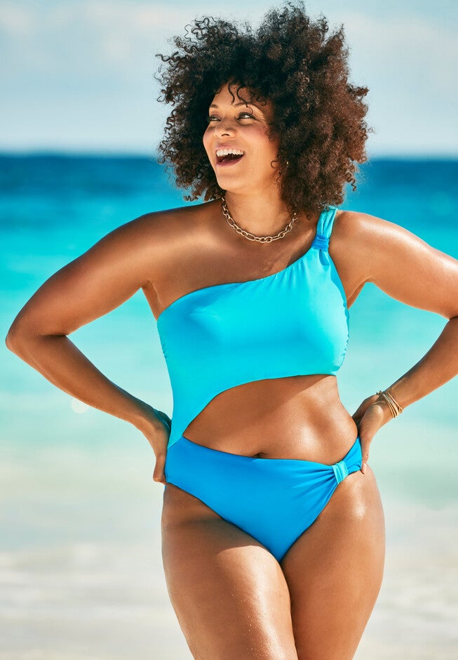 Adjustable One Shoulder One Piece, SHOCKING BLUE, hi-res image number null