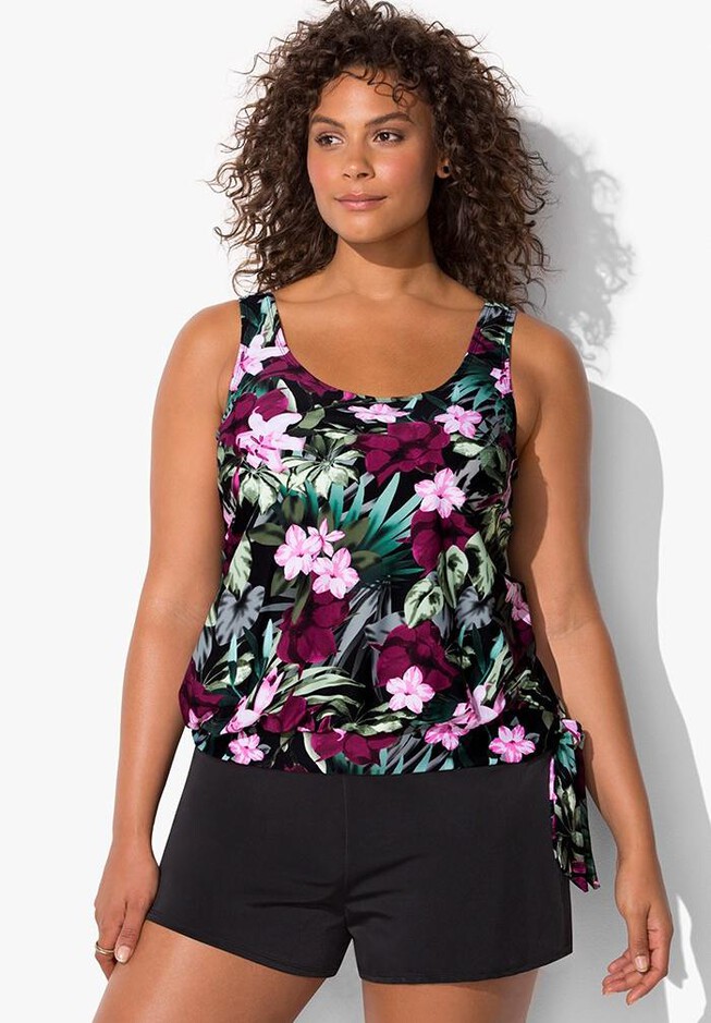 Side Tie Blouson Tankini Set with Short, , hi-res image number null
