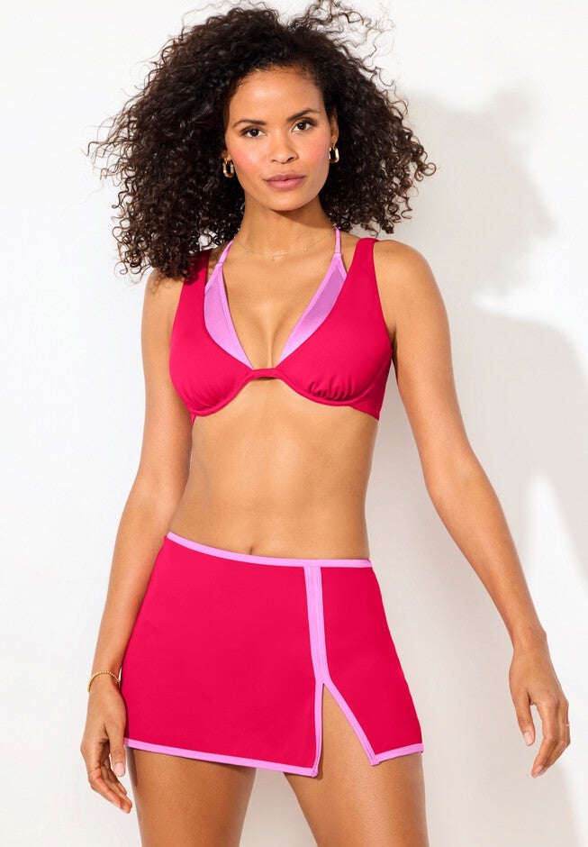 Underwire Shimmer Peekaboo Bikini Skirt Set, , alternate image number null
