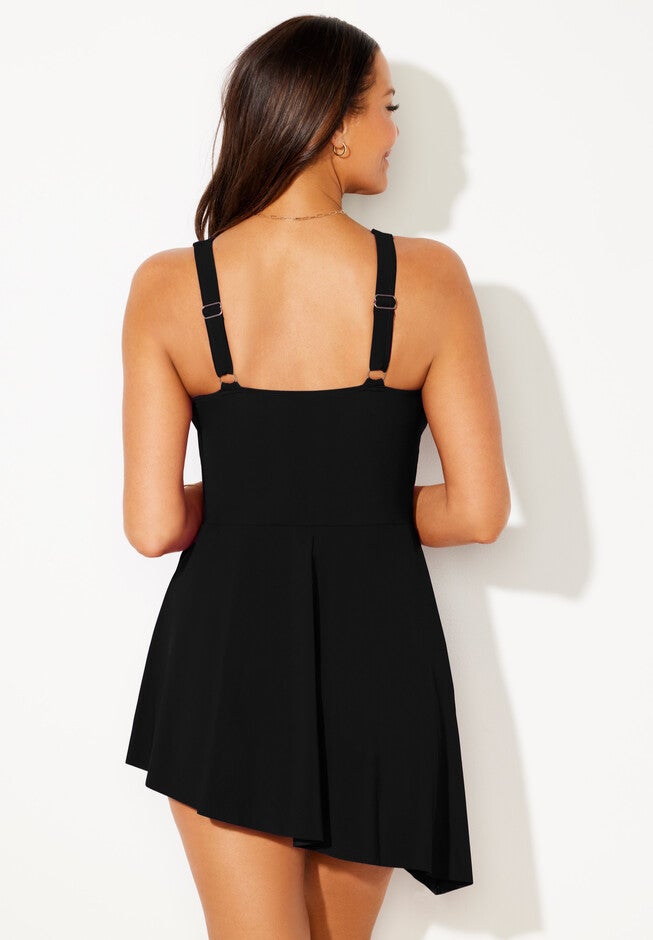 Diamante Trim Asymmetrical Swimdress, , on-hover image number 1