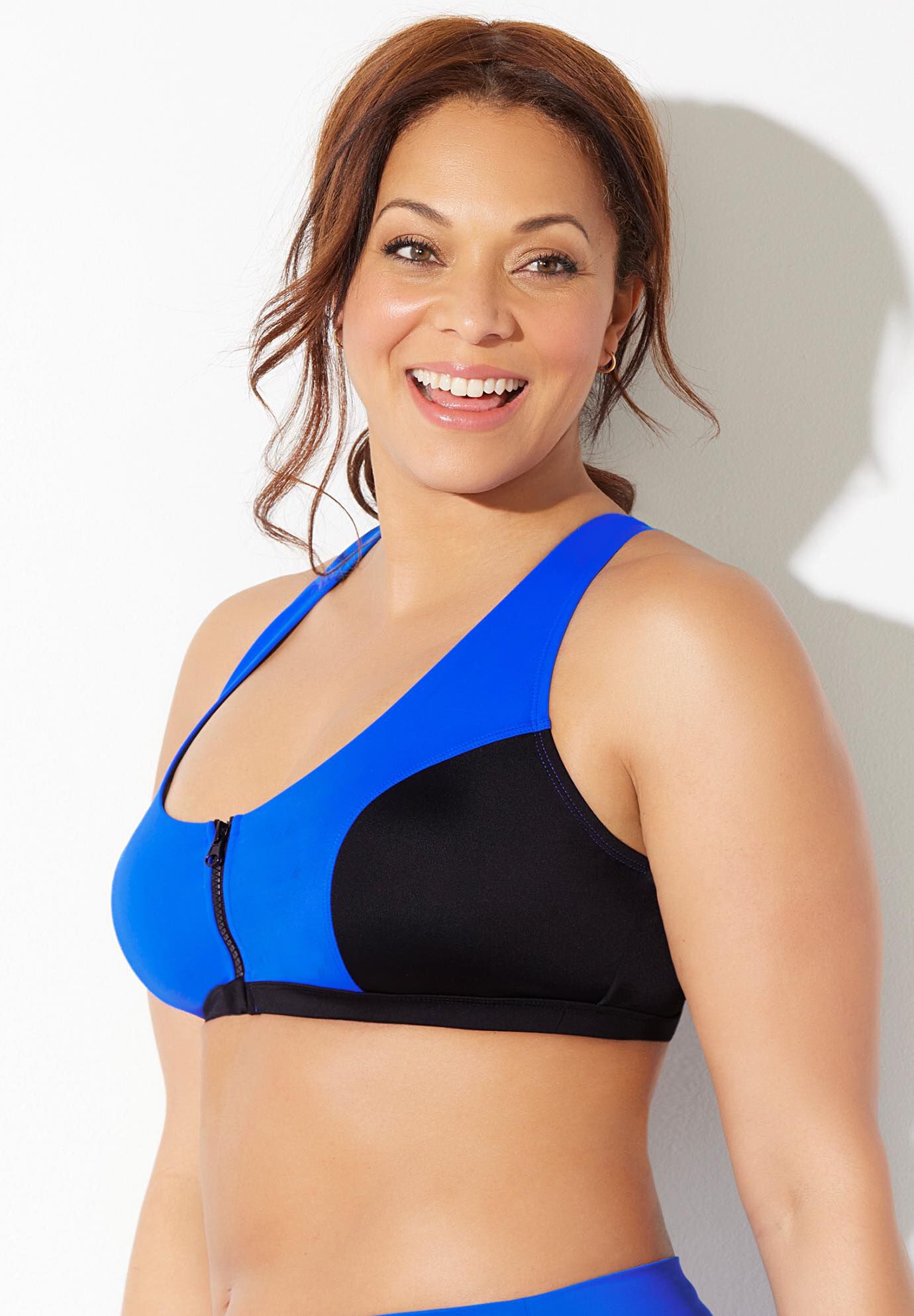 Colorblock Zip Front Bikini Top, , alternate image number 2