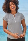 Chlorine Resistant Quarter Zip Swim Tee, BLACK STRIPE, hi-res image number null