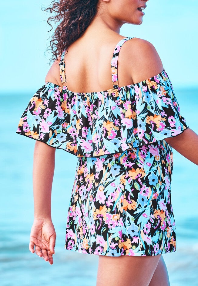 Off-The-Shoulder Flounce Swim Dress by Fit 4 U®, , on-hover image number null
