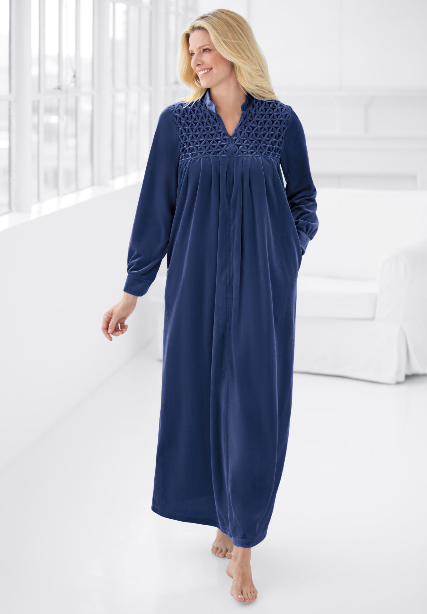 Smocked Velour Long Robe, , alternate image number 4