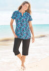 Split-Neck Short Sleeve Swim Tee with Built-In Bra, MULTI MIXED BUTTERFLY, hi-res image number 0