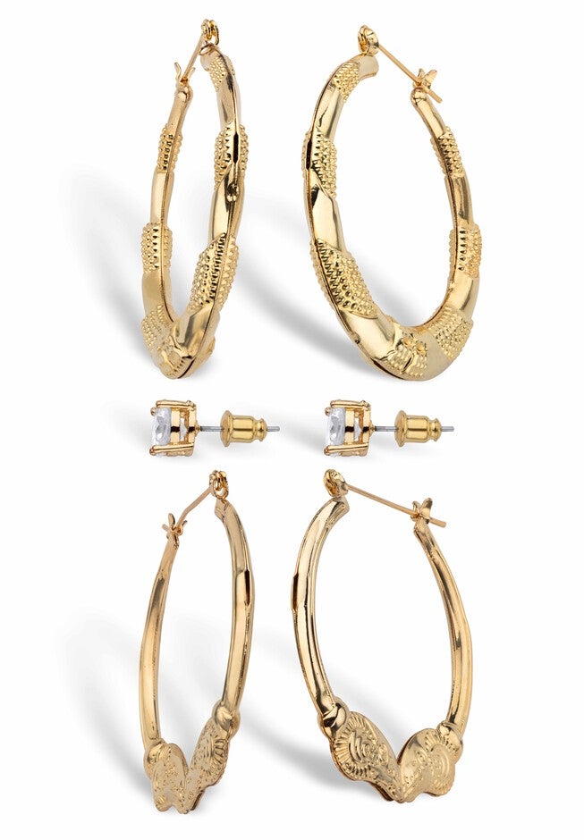 Cubic Zirconia Stud and Hoop Earring Set in Goldtone, , on-hover image number 1