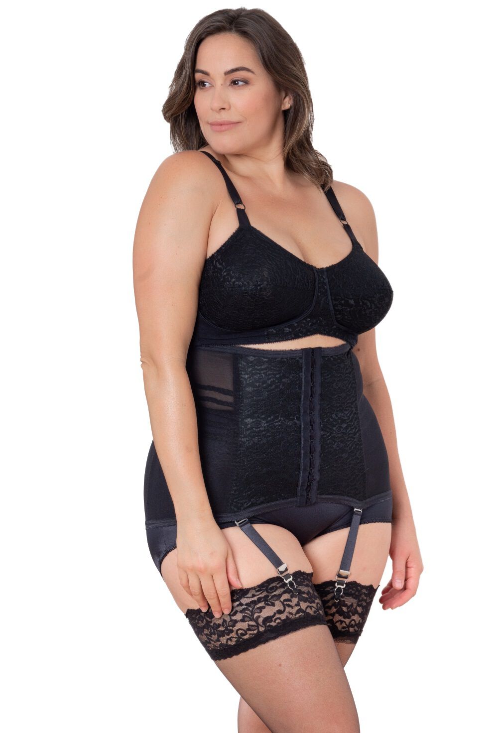 Firm waist cincher with removable garters., BLACK, on-hover image number 1