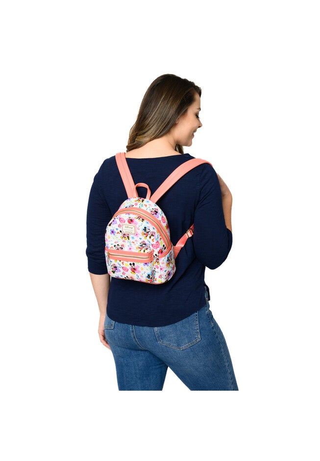 Loungefly X Disney Mickey & Minnie Mouse Floral Mini Backpack Handbag, , on-hover image number 1