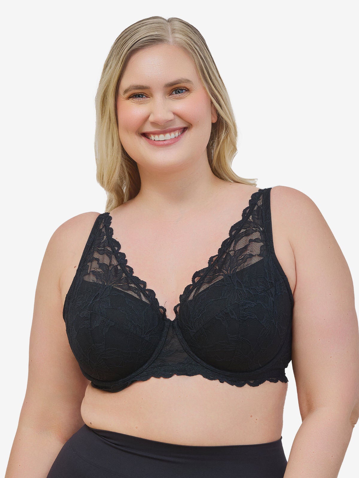 The Willow - Lace Plunge Underwire Bra, BLACK, hi-res image number 0
