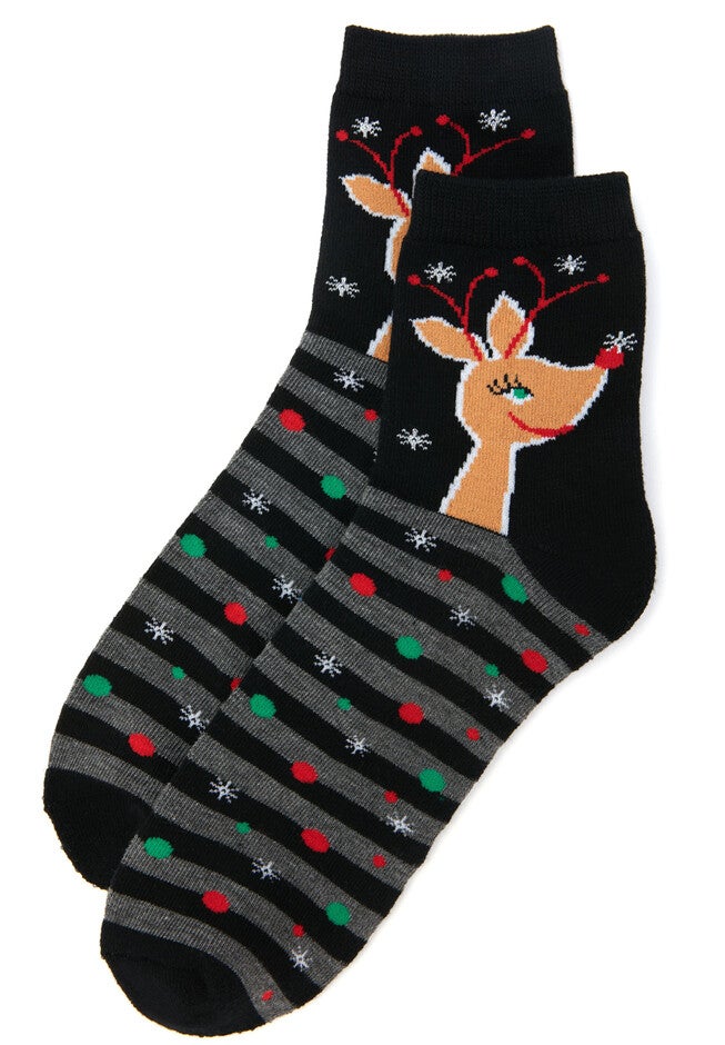 Reindeer Stripe Slipper Socks, BLACK, hi-res image number null
