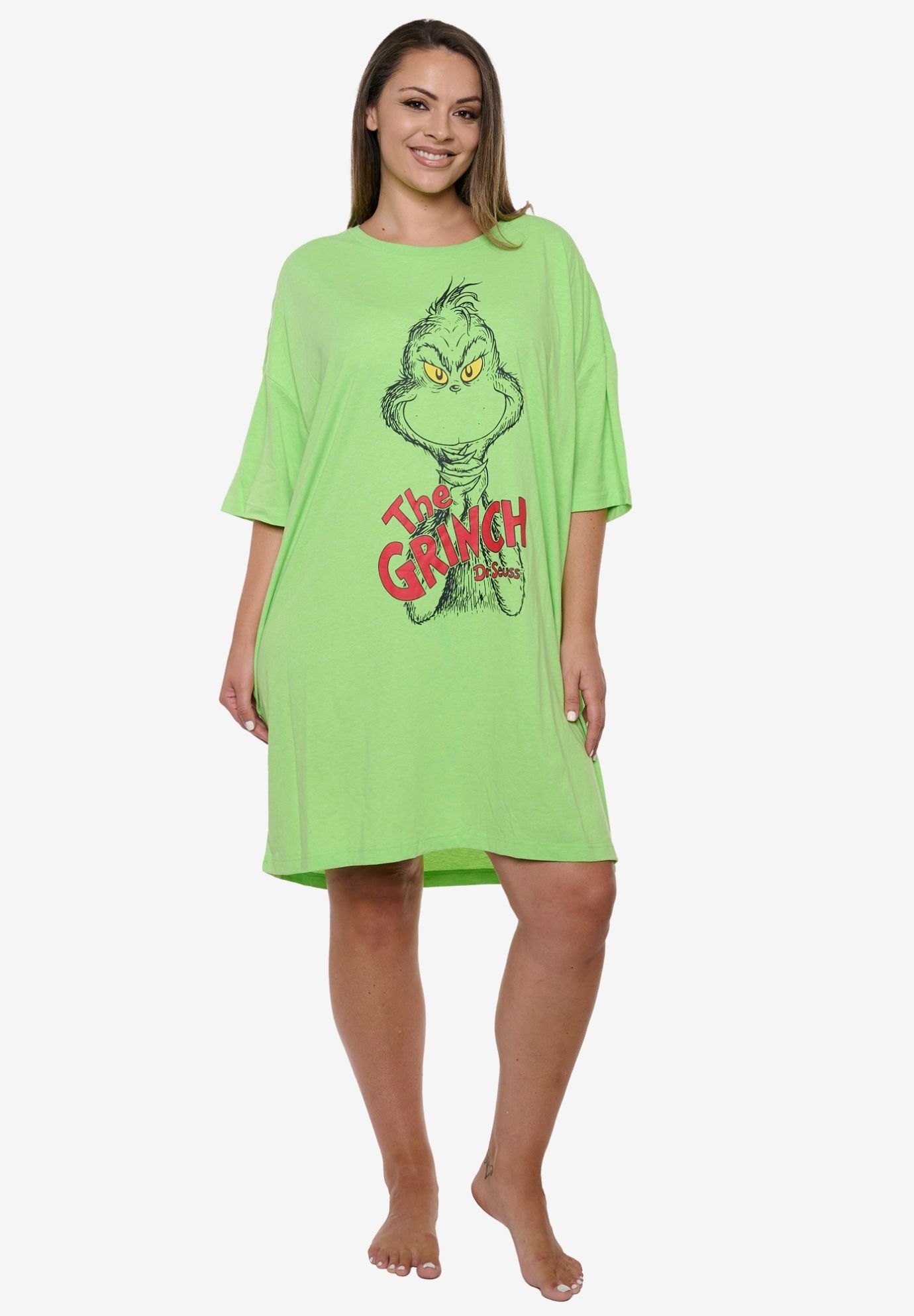 Women's Dr Seuss The Grinch Sleep Shirt Nightgown Night Shirt Green One Size, GREEN, hi-res image number 0