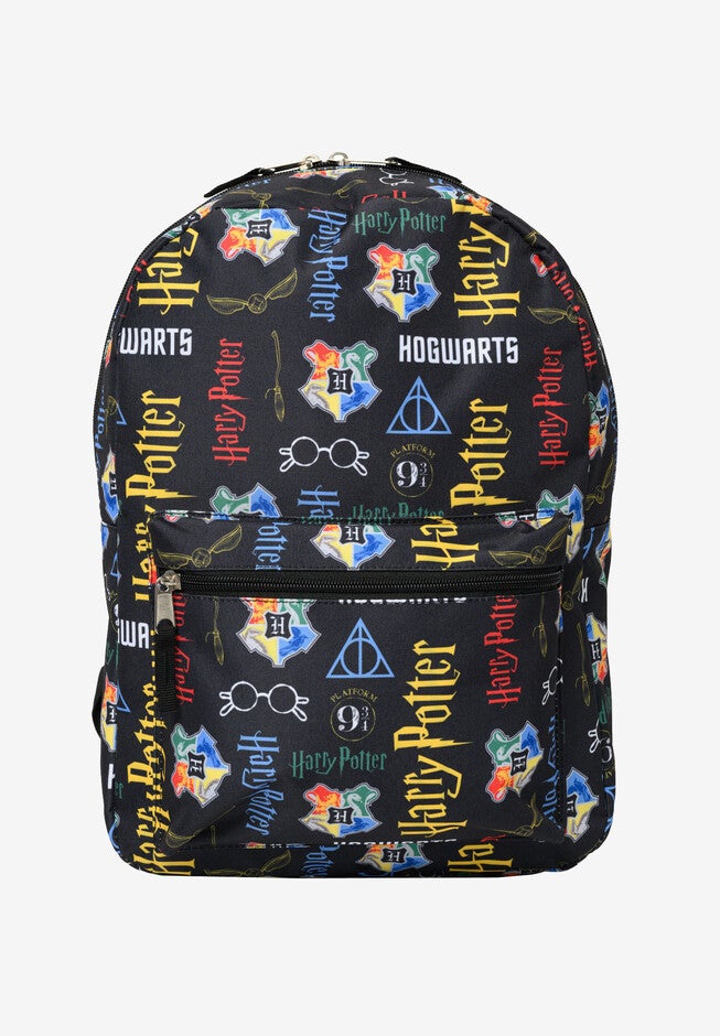 Harry Potter All-Over Print 16 inches Deluxe Nylon Backpack, BLACK, hi-res image number 0