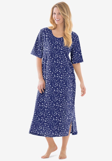 Long Tagless Sleepshirt, EVENING BLUE STARS, hi-res image number null