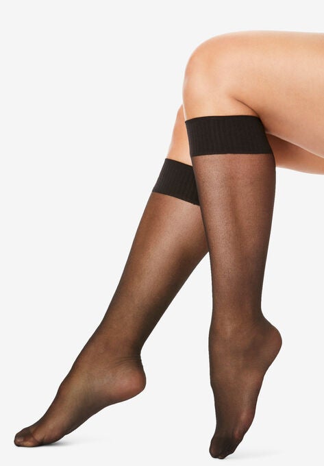SHEER KNEE-HIGH PANTYHOSE, BLACK, hi-res image number null