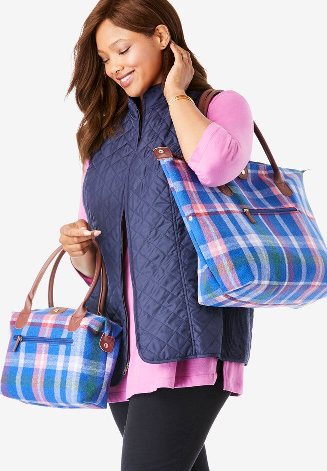 2-Piece Plaid Flannel Tote Set, MULTI PLAID, hi-res image number 0