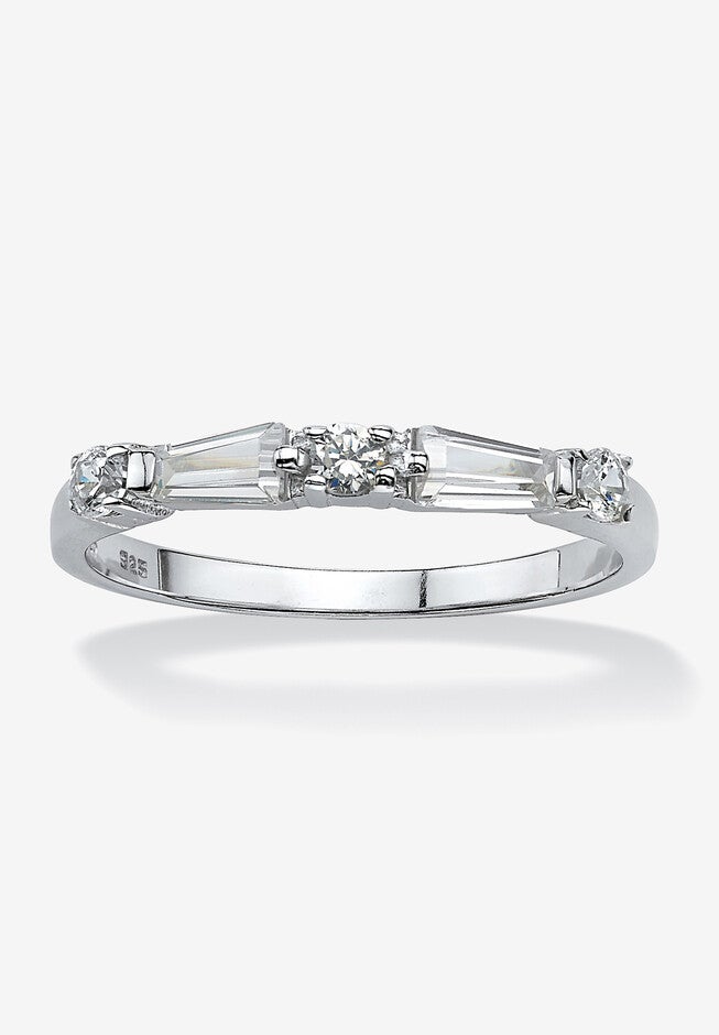 Sterling Silver Round Wedding Band Ring Cubic Zirconia (1 Cttw Tdw), CUBIC ZIRCONIA, hi-res image number 0