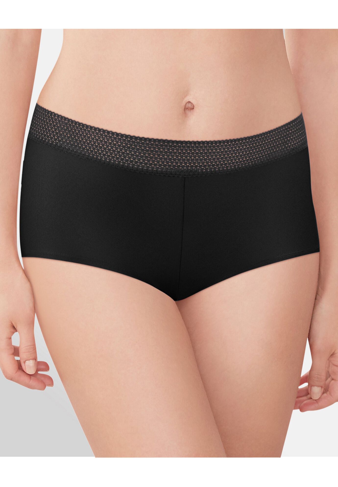 Microfiber and Lace Boyshort , BLACK, hi-res image number 0