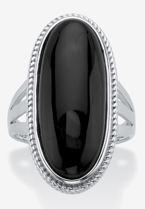 Sterling Silver Natural Black Onyx Split Shank Ring, ONYX, hi-res image number null