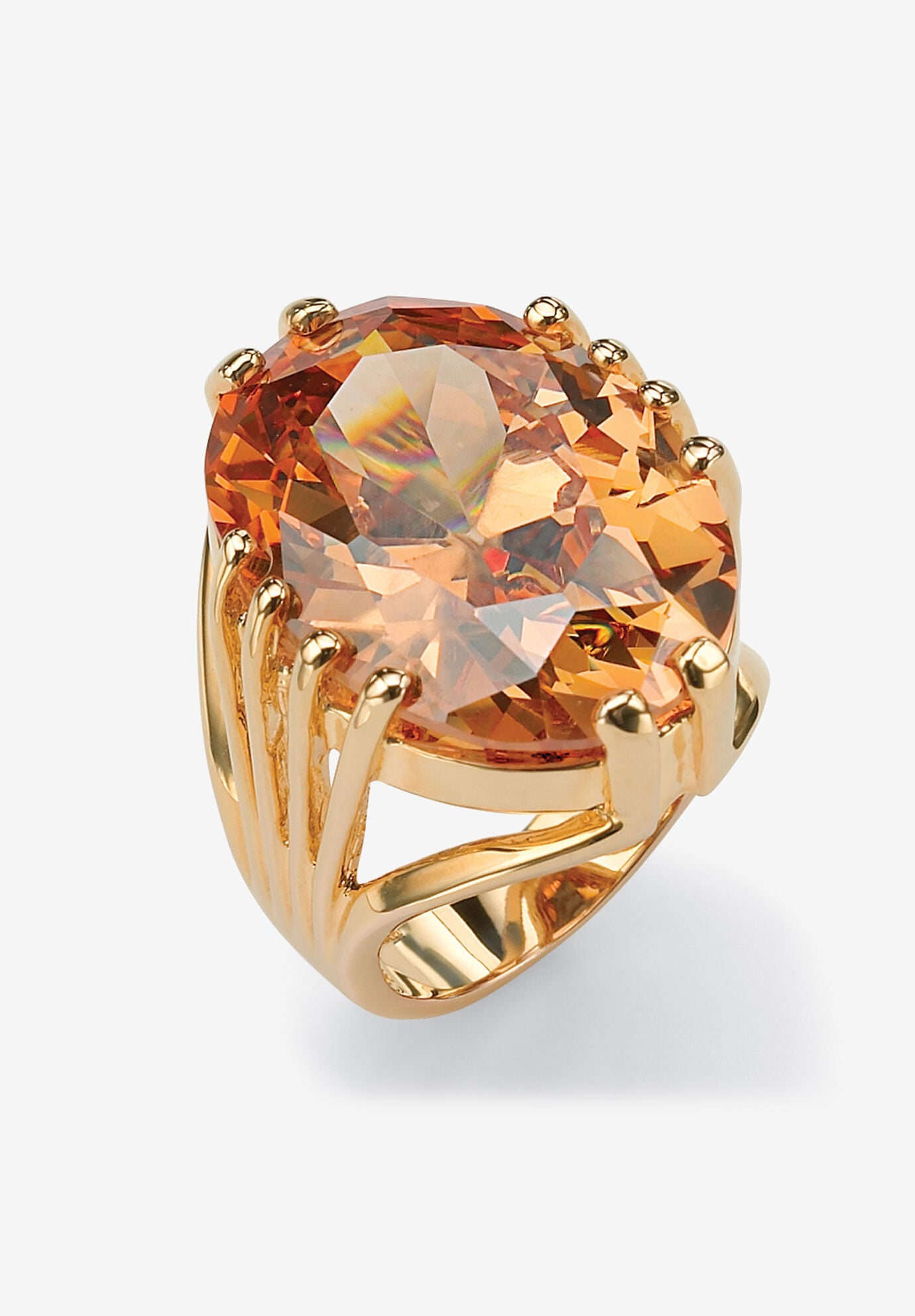 Yellow Gold-Plated Champagne Cubic Zirconia Cocktail Ring, CUBIC ZIRCONIA, hi-res image number 0