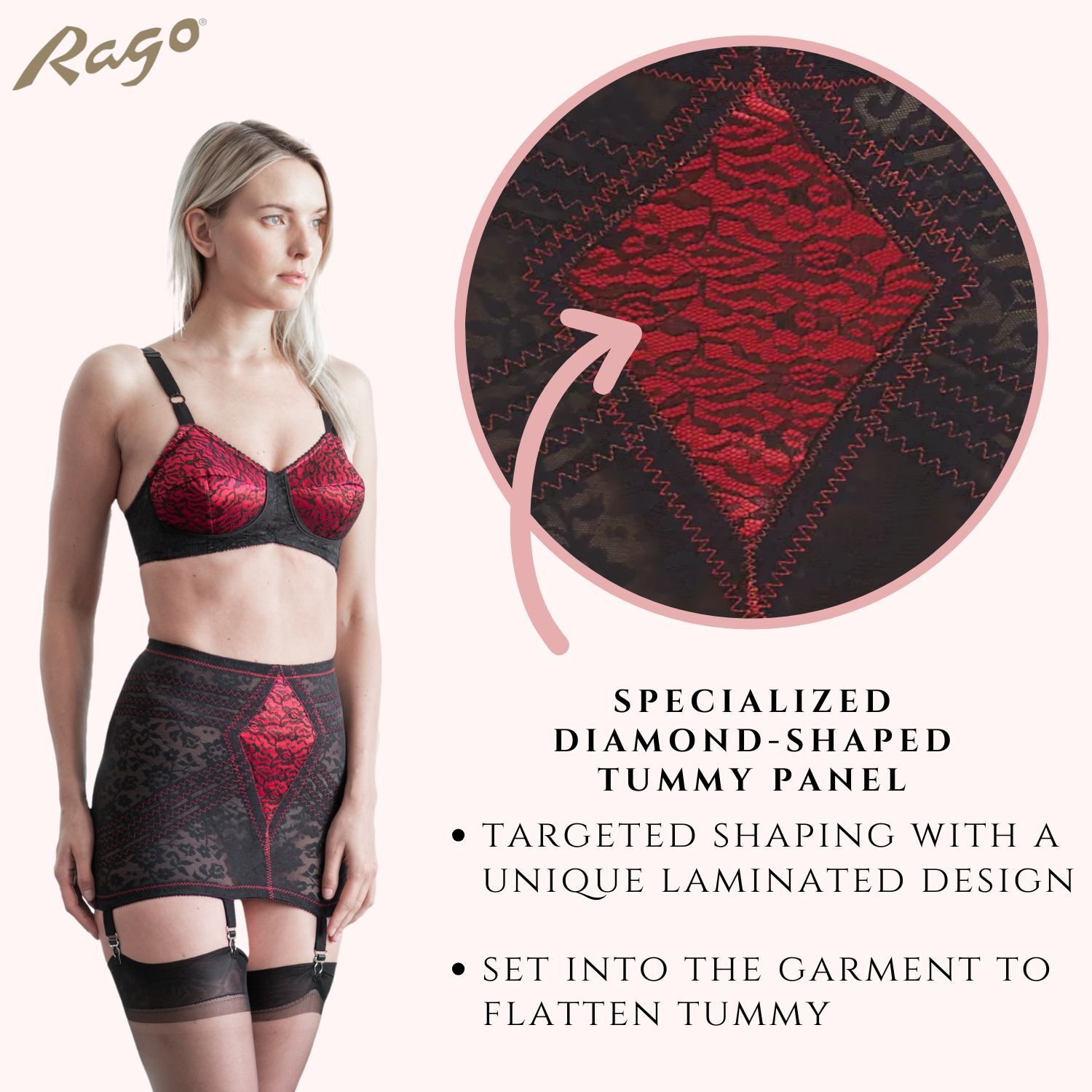 Lace Open Bottom Girdle, RED BLACK, alternate image number 3