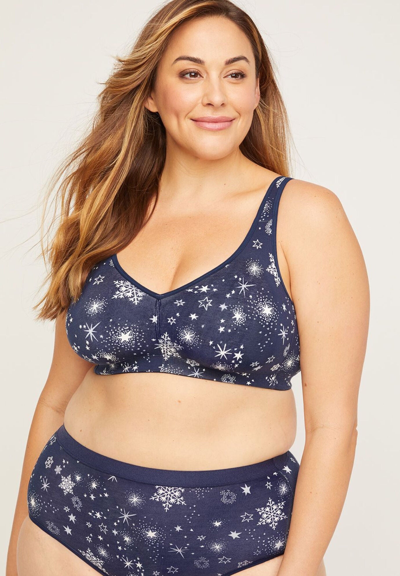 Cotton Comfort No-Wire Bra in Print, SNOWFLAKE PRINT, hi-res image number 0