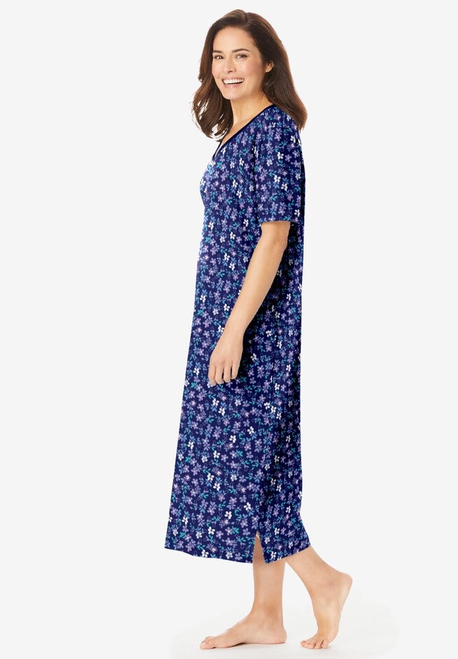 Long Print Sleepshirt, EVENING BLUE FLOWERS, alternate image number null