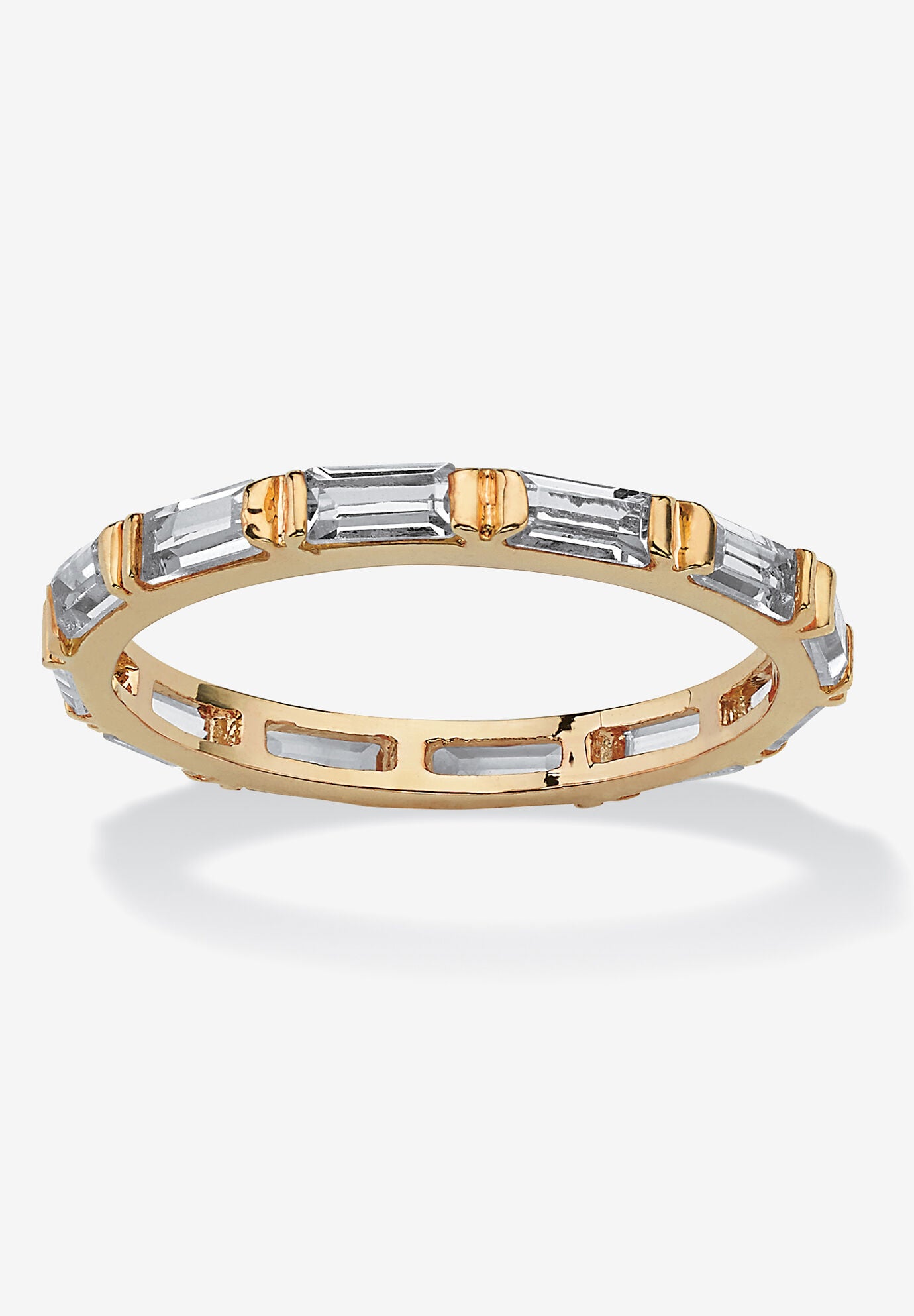 14K Yellow Gold-Plated Birthstone Baguette Eternity Ring, APRIL, hi-res image number 0