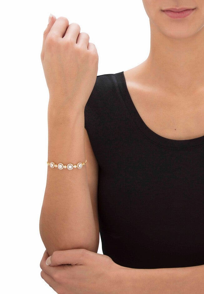 Yellow Gold-Plated Halo Strand Bracelet (8mm), CZ, 9 inches Adjustable, , alternate image number null