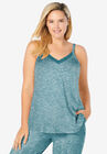 Marled Lace-Trim Sleep Tank, DEEP TEAL MARLED, hi-res image number null