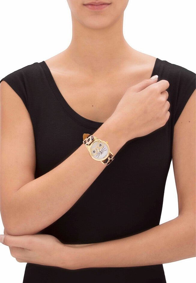 Gold Tone Leopard Print Cat Watch, 7.5 inches plus Extender, , alternate image number 2