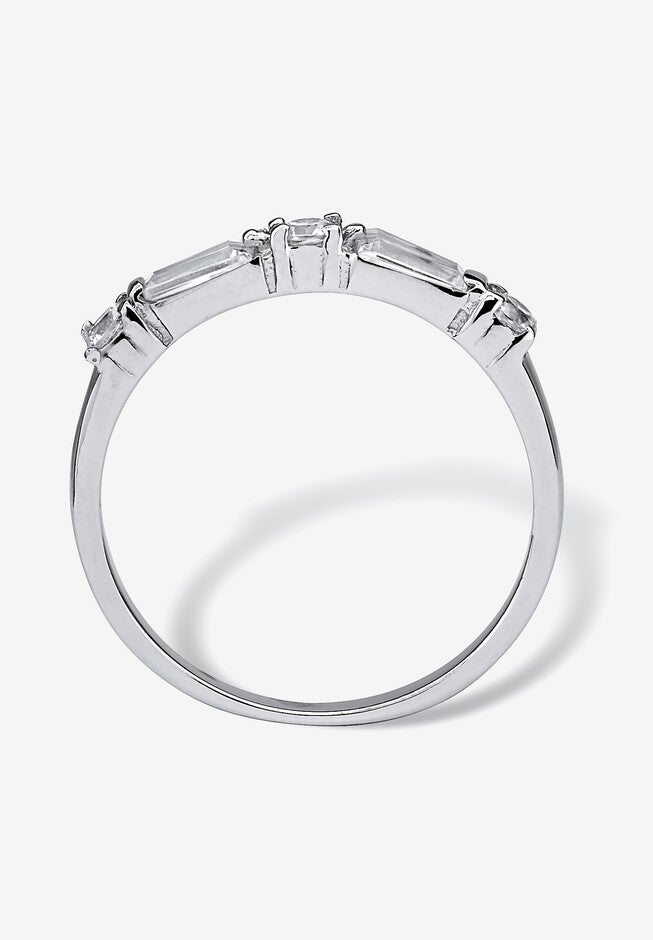 Sterling Silver Round Wedding Band Ring Cubic Zirconia (1 Cttw Tdw), , on-hover image number 1