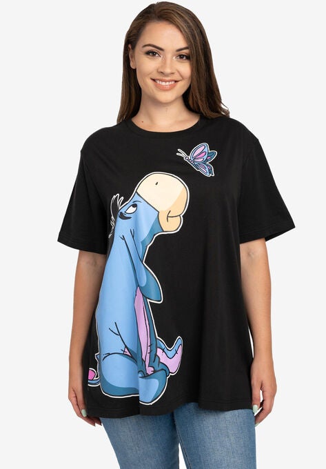 Women's Plus Size Disney Eeyore Butterfly Black Short Sleeve T-Shirt, , alternate image number null