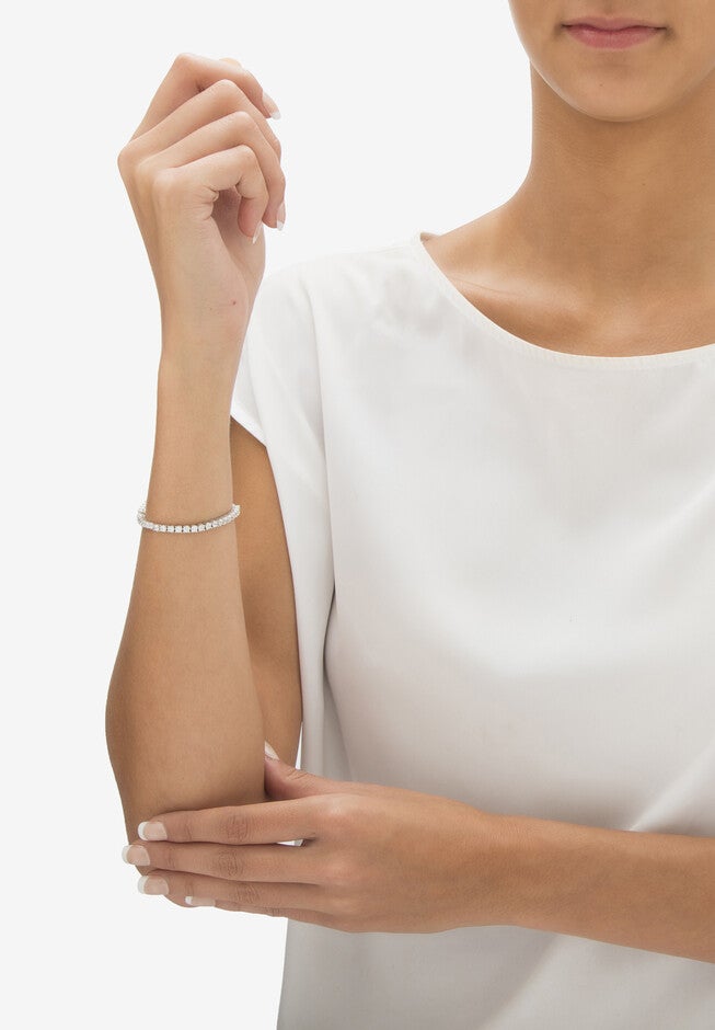 Round Cubic Zirconia, Bolo Bracelet (4mm), in silvertone, 10 inches Adjustable, , alternate image number 2