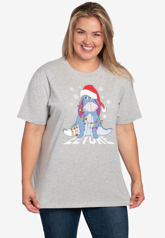 Disney Eeyore Christmas T-Shirt Holiday Gray, GRAY, hi-res image number 0