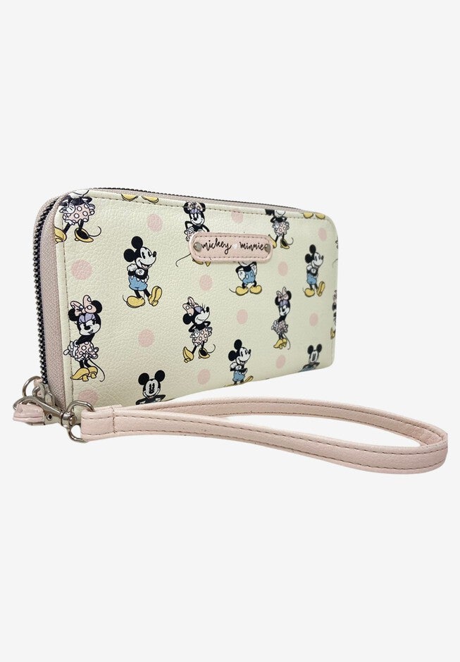 Disney Minnie Mouse Wallet All-Over Print Zip Around Pastel Wristlet Strap, , on-hover image number null