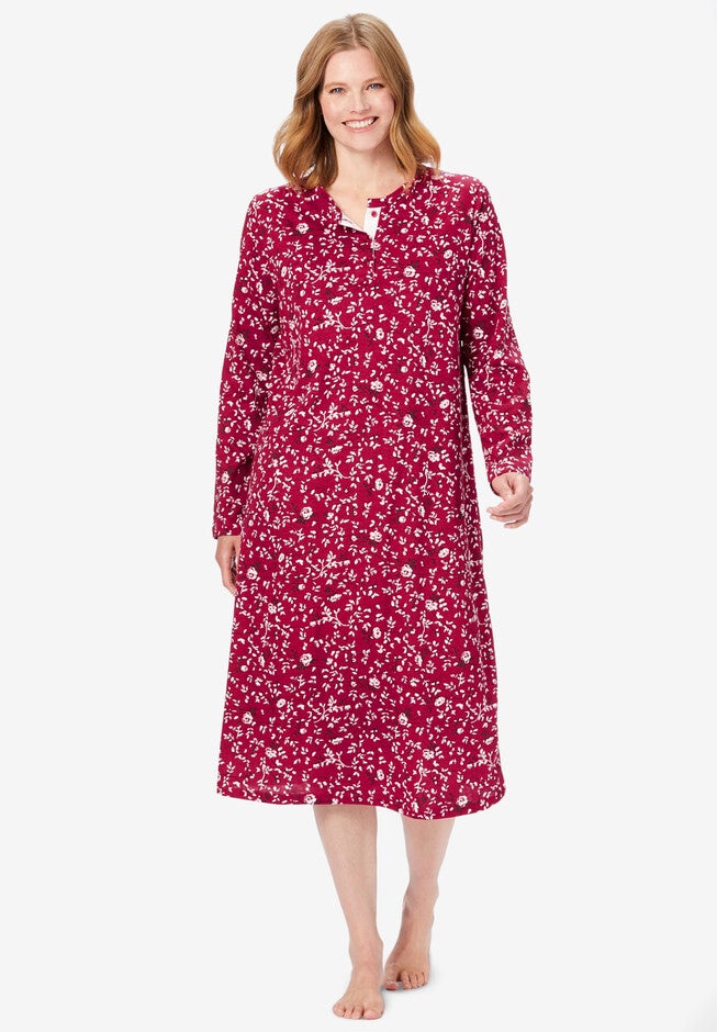 Henley Sleep Shirt, CLASSIC RED IVORY, hi-res image number null