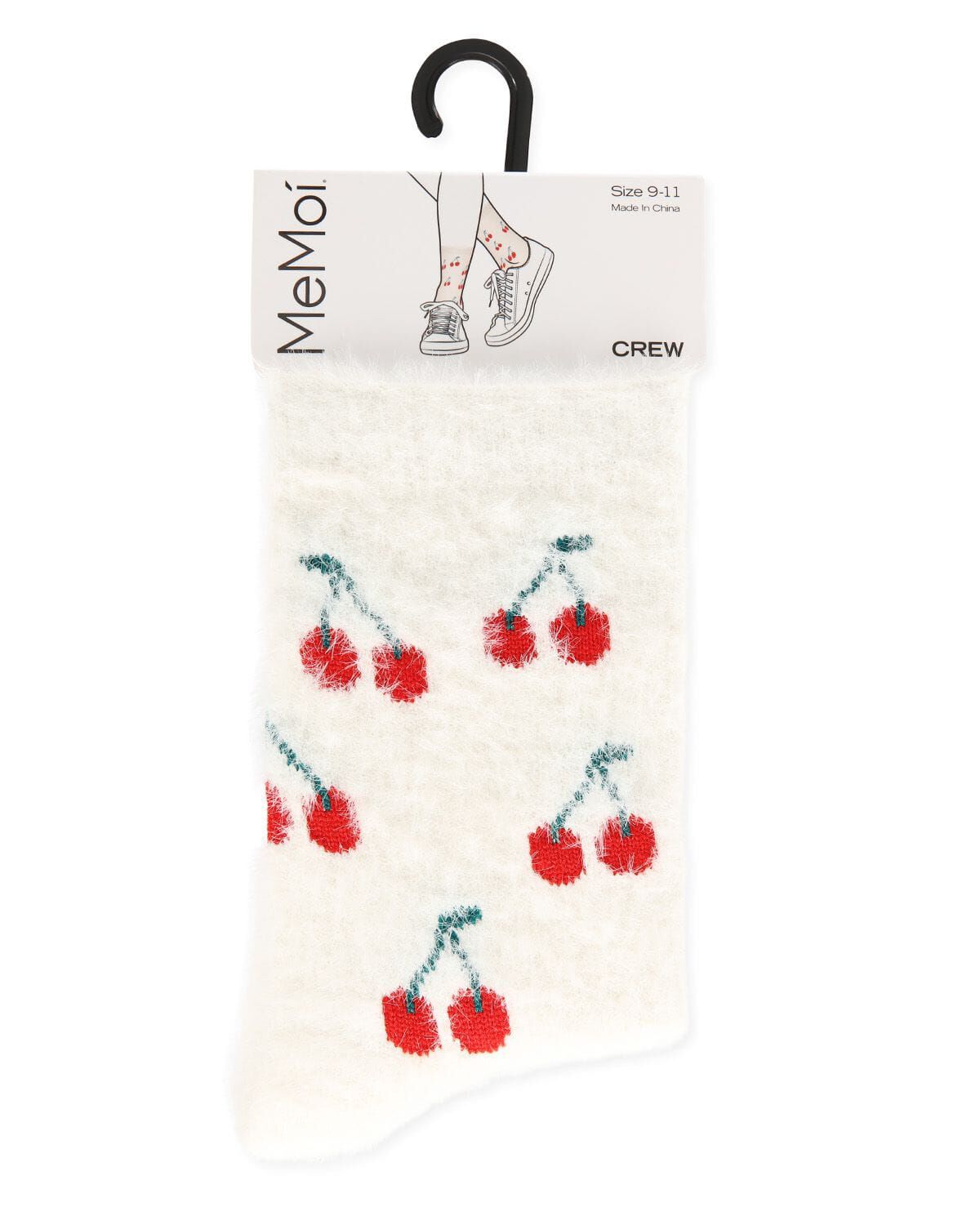 Women's Cherries Cozy Crew Socks, IVORY, alternate image number 3