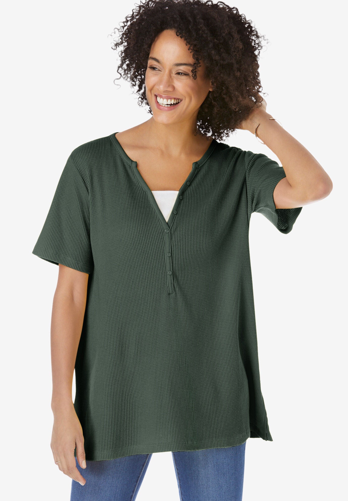 Split-Neck Henley Thermal Tee, , alternate image number 3