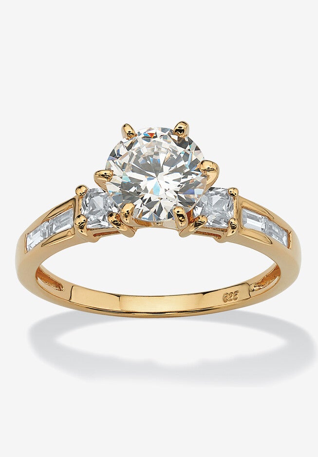 Yellow Gold over Sterling Silver Engagement Ring Cubic Zirconia (2 1/7 cttw TDW), SILVER, hi-res image number 0