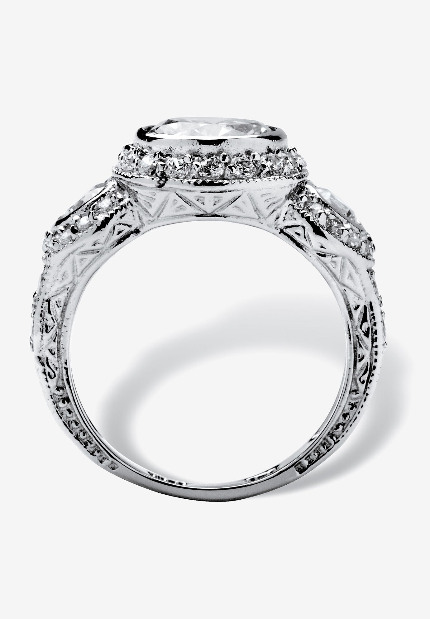 Sterling Silver Cubic Zirconia Vintage Style 3-Stone Bridal Ring, , on-hover image number 1