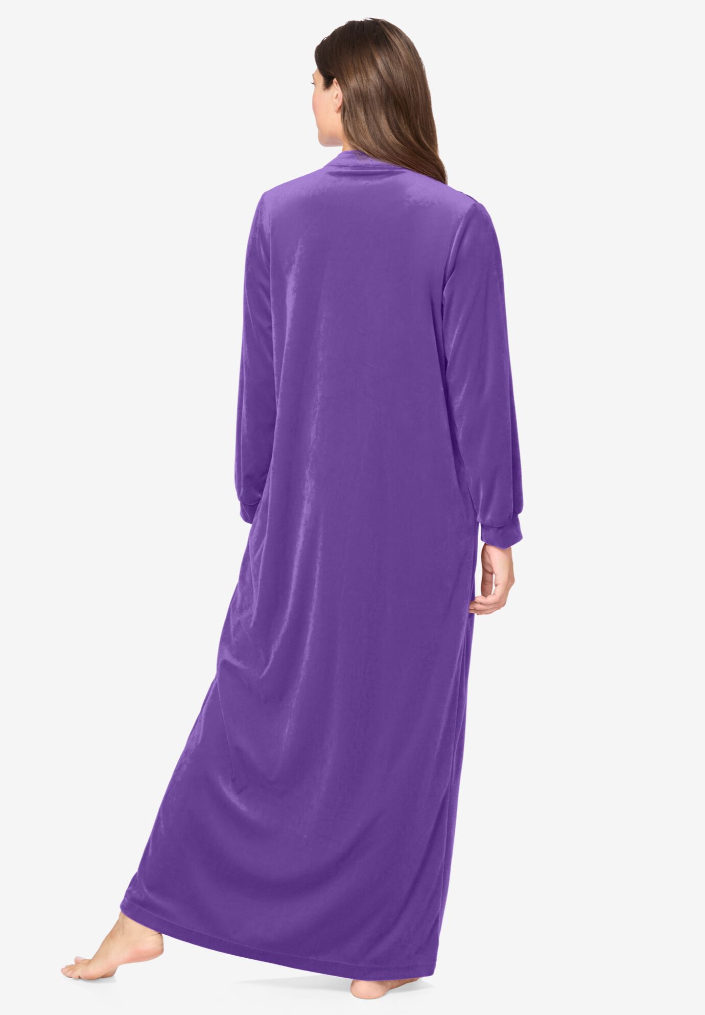 Smocked Velour Long Robe, PLUM BURST, on-hover image number 1
