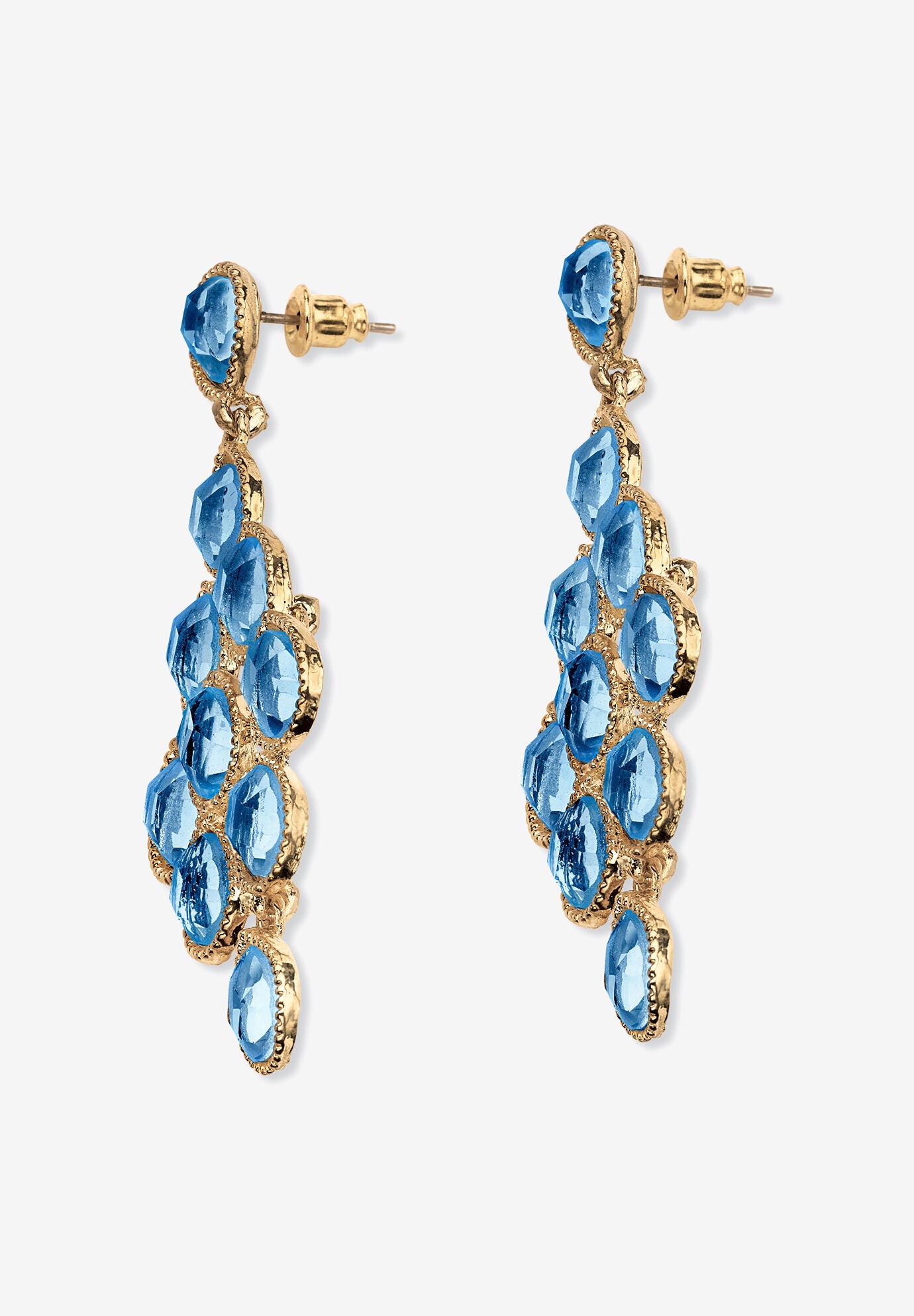 Gold Tone Pear Cut Simulated Birthstone Earrings, , on-hover image number 1