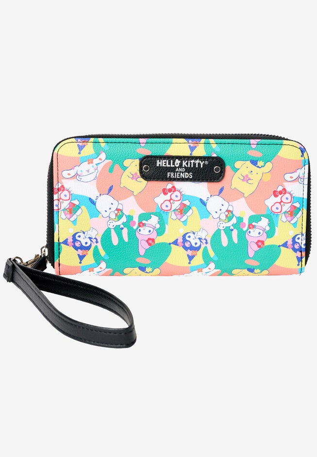 Hello Kitty Sanrio Characters Zip Around Wallet All-Over Print Wristlet, GREEN, hi-res image number 0