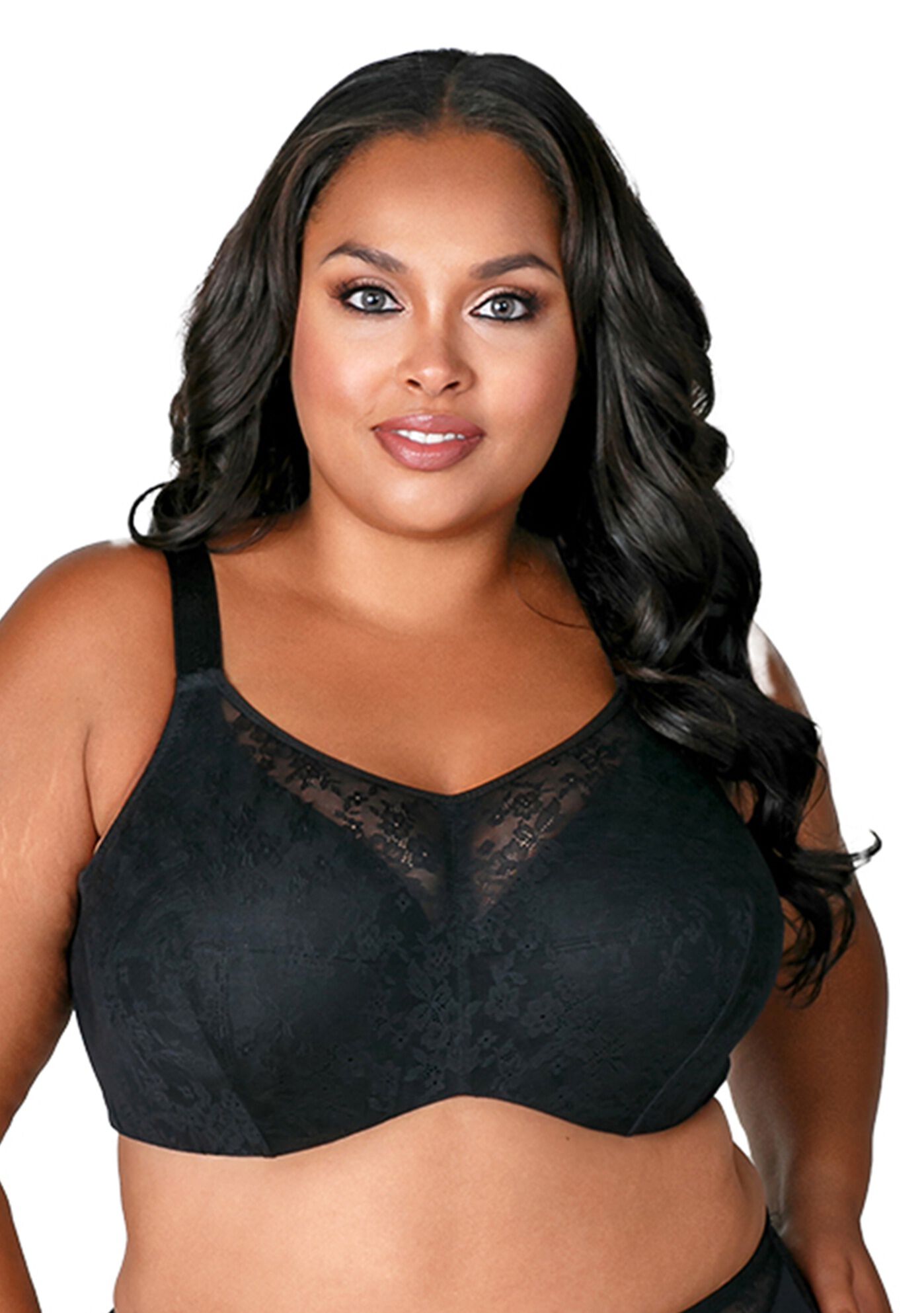 Curvy Chic Lace Cami Underwire Bra 2101, BLACK, hi-res image number 0